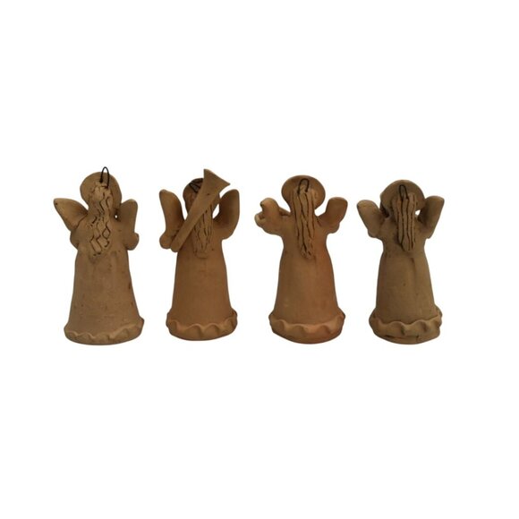 4 Handmade Mexican Terracotta Angel Ornament Figurine Set Musician Angels - Picture 6 of 13